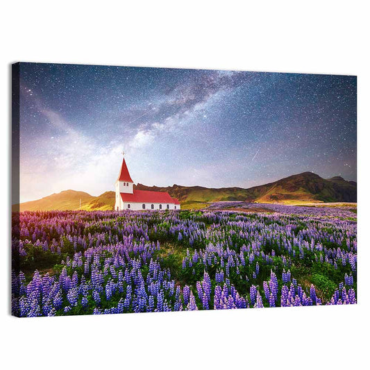 Vik I Myrdal Church Under Milky Way Wall Art