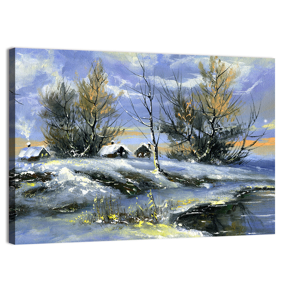 Twilight Winter Lake Houses Wall Art