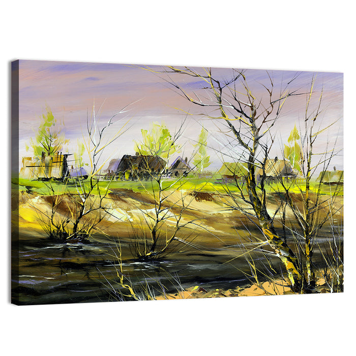 Riverside Summer Village Wall Art as a canvas print