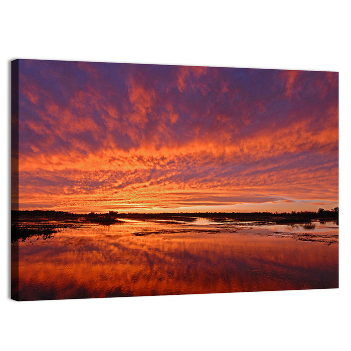 Louisiana Wetland Sunset Wall Art as a canvas print