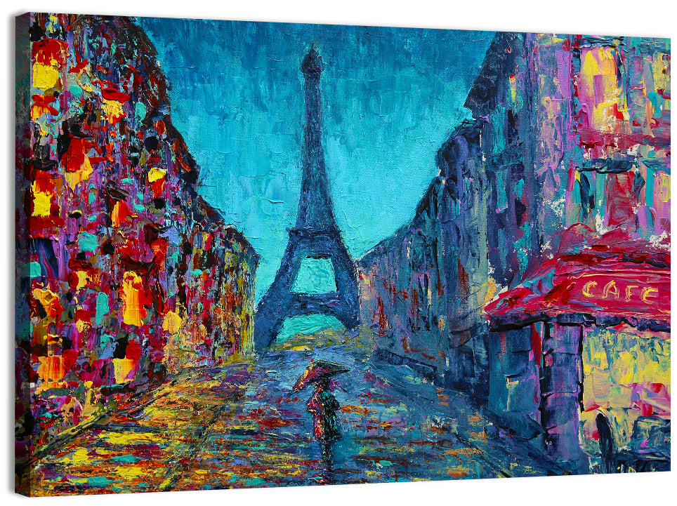 Rainy Paris Street with Eiffel Tower Wall Art, canvas print, landscape