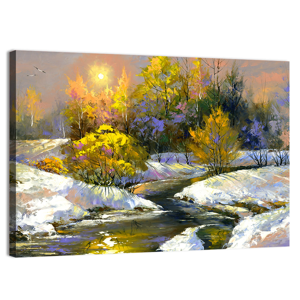 Sunlit Winter River Wall Art