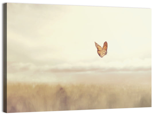 Monarch Over Beige Field Wall Art