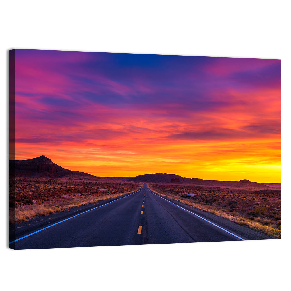 Infinite Desert Road Sunset Wall Art, canvas print, landscape
