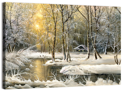 Sunlit Winter Cabin Wall Art