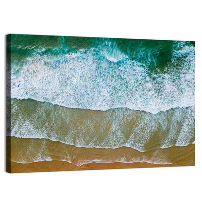 Aerial Teal Beach with Surfers Wall Art