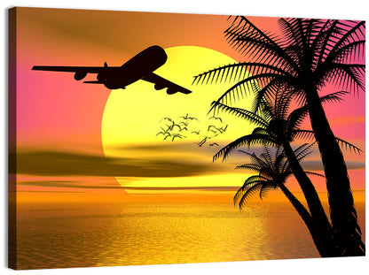 Wide-body Airplane Over Caribbean Dusk Wall Art