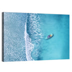 Lone Boat Over Turquoise Waves Wall Art