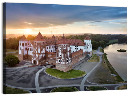 Mir Castle Sunrise Over Lake Wall Art