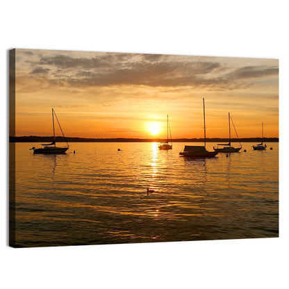 Lake Mendota Golden Sailboats Wall Art