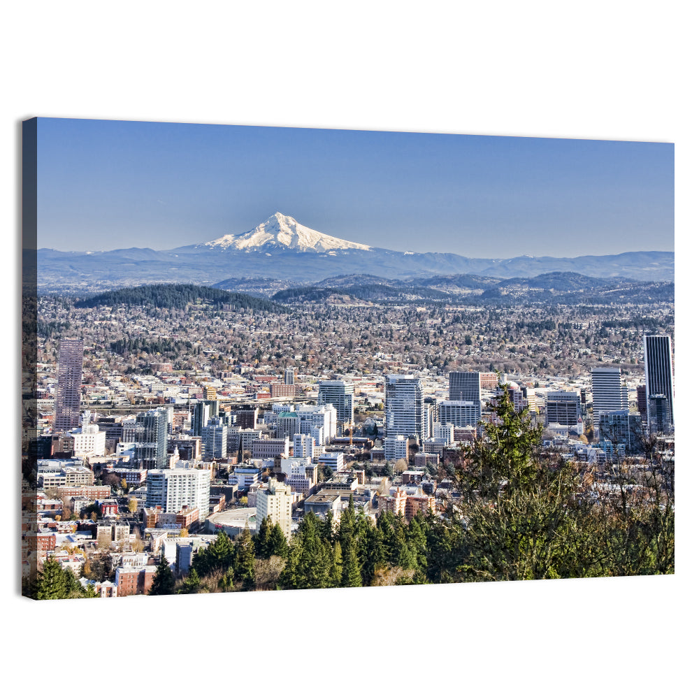 Portland Skyline with Mount Hood Wall Art, canvas print, landscape