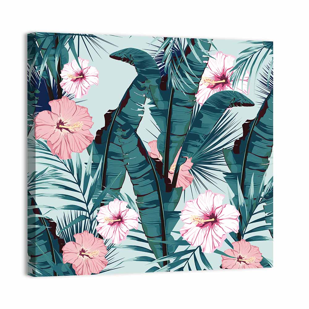 Tropical Hibiscus Pattern Wall Art, canvas print, square