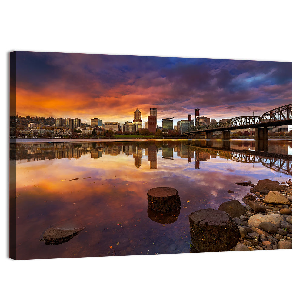 Portland Skyline at Sunset Wall Art, canvas print, landscape
