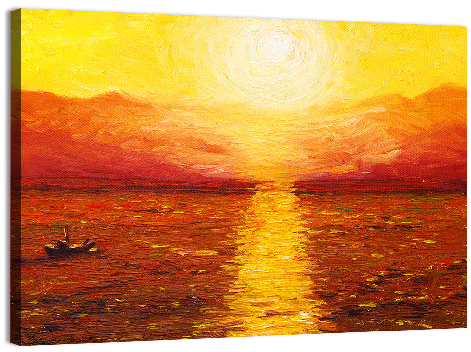 Golden Sea Sunset Illustration Wall Art