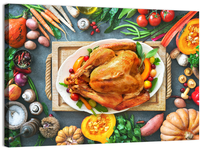 Harvest Roast Turkey Centerpiece Wall Art as a canvas print