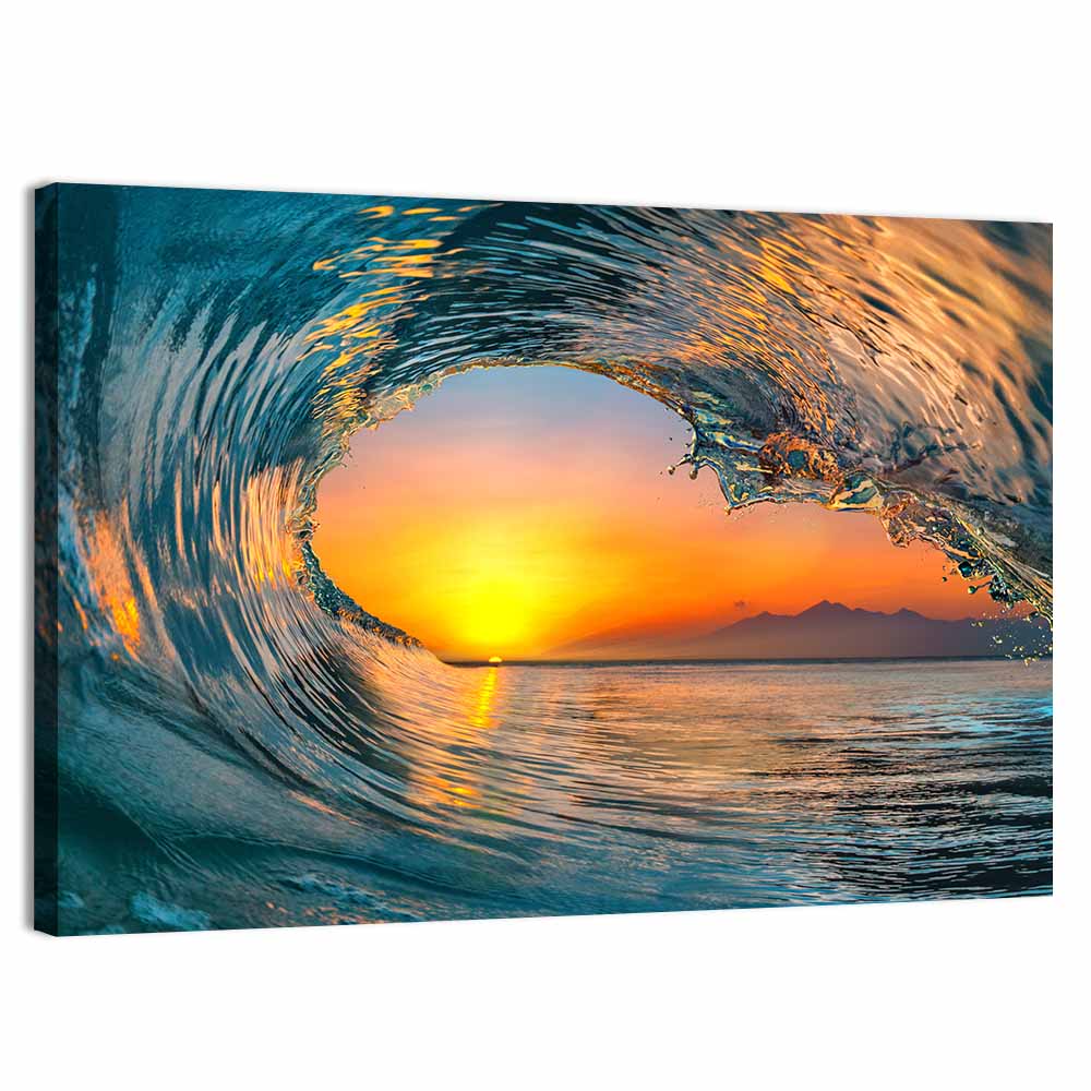 Cresting Wave Tunnel at Sunset Wall Art