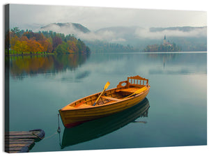 Foggy Bled Lake Boat Wall Art