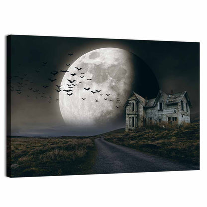 Haunted House Under Full Moon Wall Art