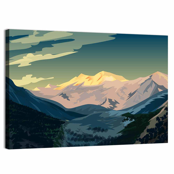 Nanga Parbat Sunrise Illustration Wall Art as a canvas print