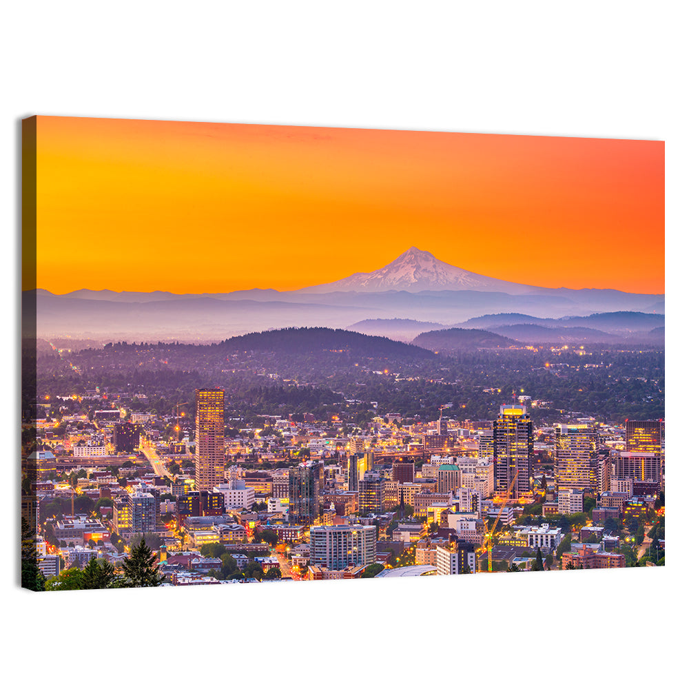Mount Hood Over Portland Skyline Wall Art, canvas print, landscape
