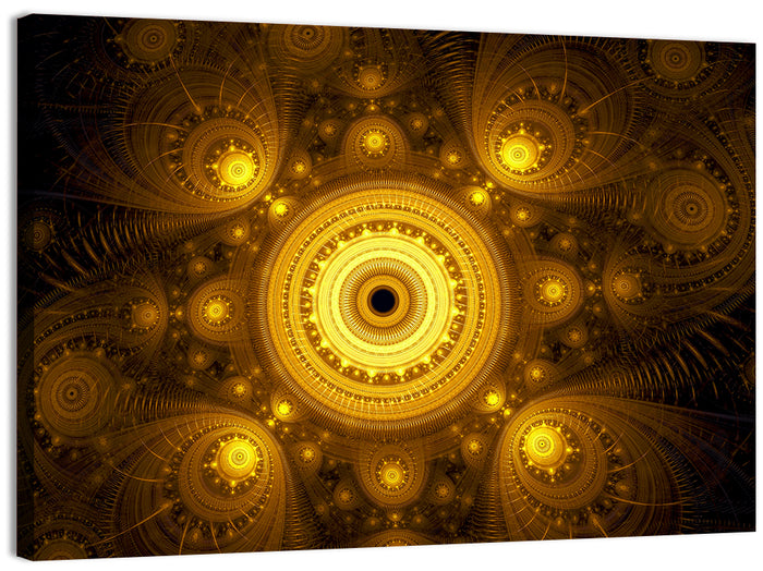 Golden Fractal Mandala Wall Art as a canvas print