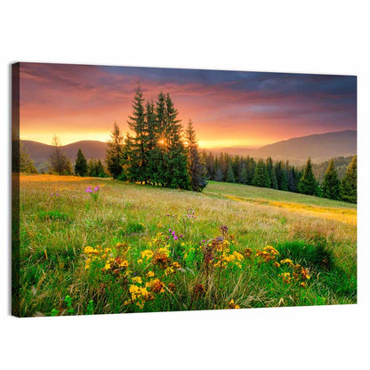 Sunset Meadow with Wildflowers Wall Art