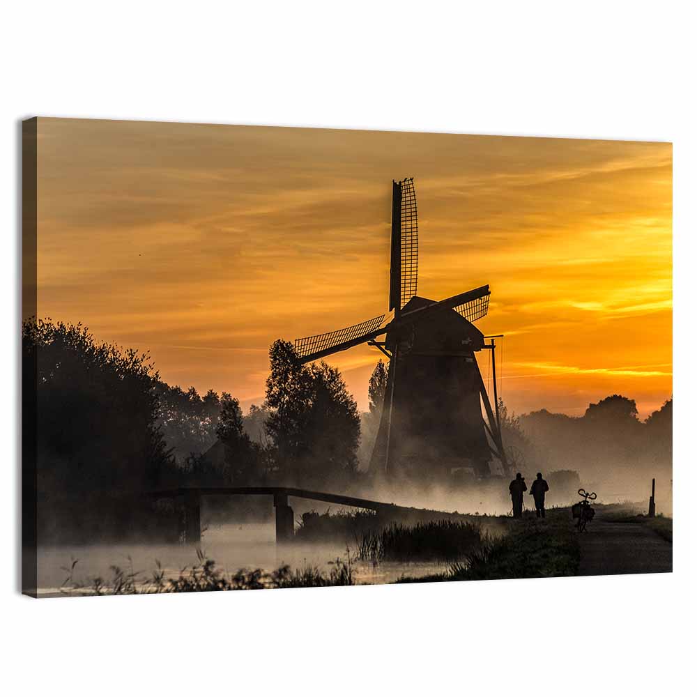 Misty Windmill at Sunrise Wall Art