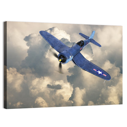 Wwii Fighter Plane Over Clouds Wall Art