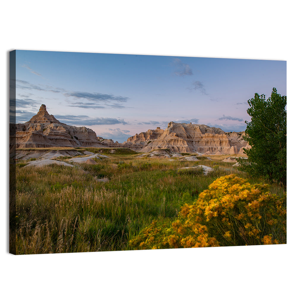 Badlands Golden Hour Meadow Wall Art, canvas print, landscape