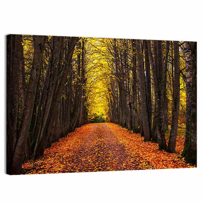 Autumn Park Path Under Yellow Canopy Wall Art
