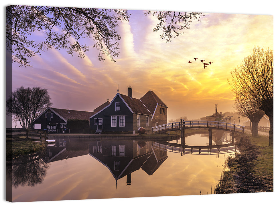 Dutch Canal House at Sunset Wall Art