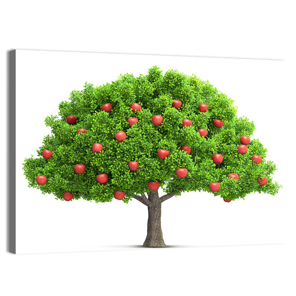 Bright Red Apple Tree Illustration Wall Art