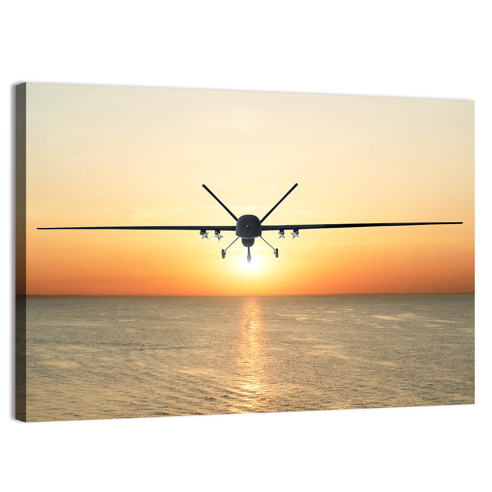 Sunset Surveillance Drone Wall Art, canvas print, landscape