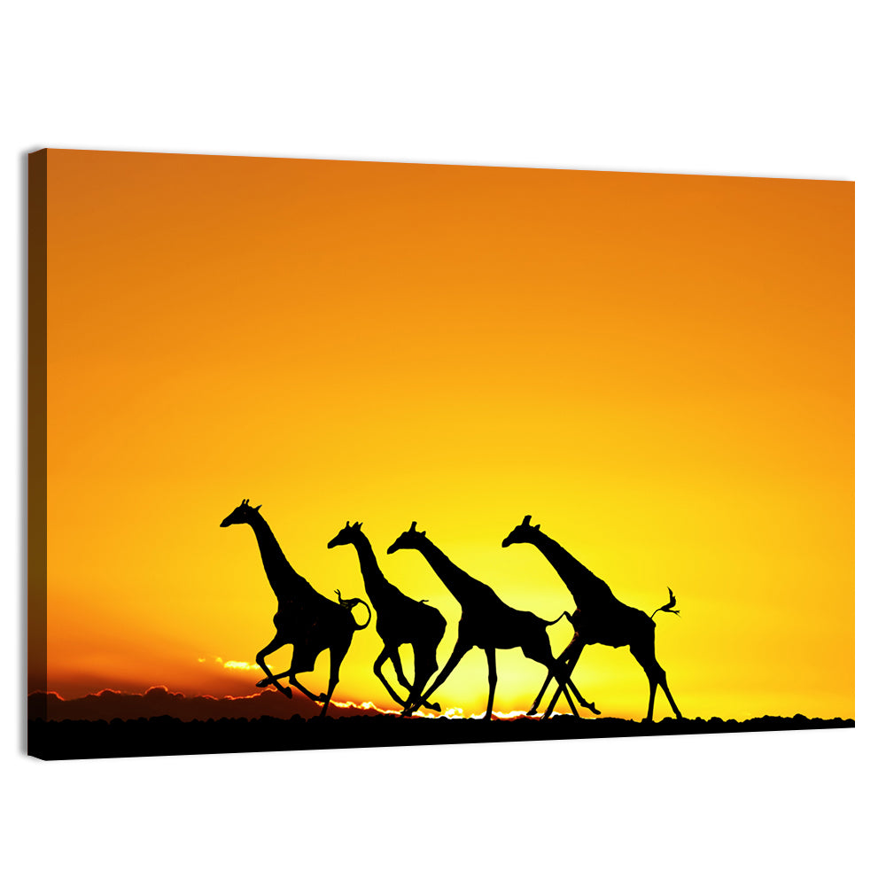 Savanna Giraffes at Sunset Wall Art, canvas print, landscape