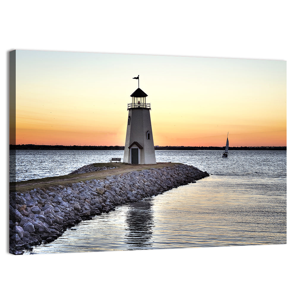 Lake Hefner Lighthouse Sunset Wall Art