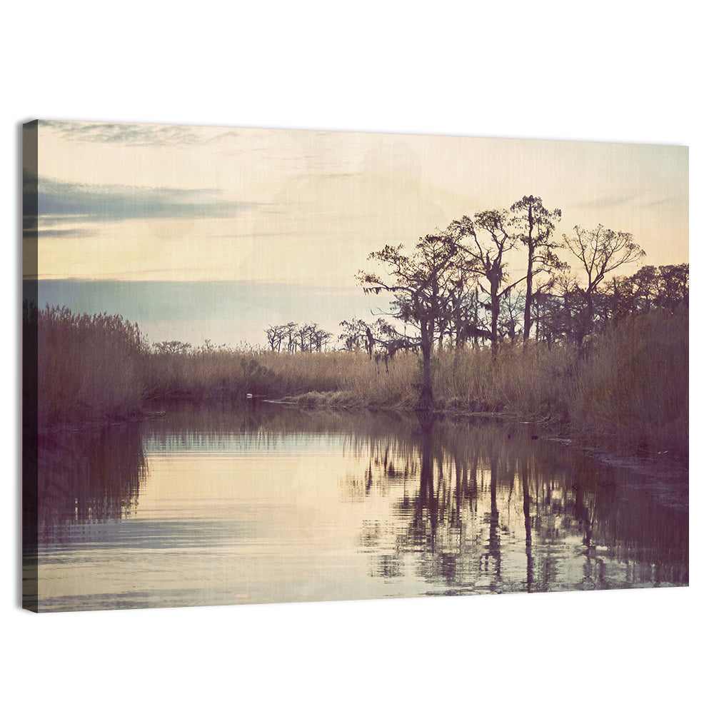 Louisiana Cypress Swamp at Dusk Wall Art, canvas print, landscape