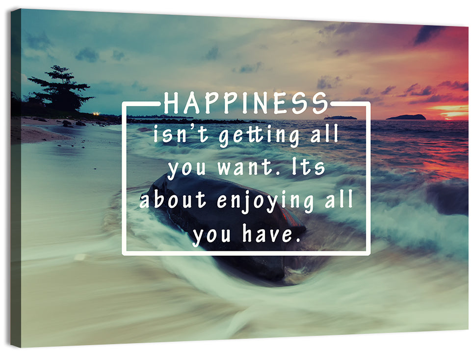 Happiness Quote on Sunset Beach Wall Art