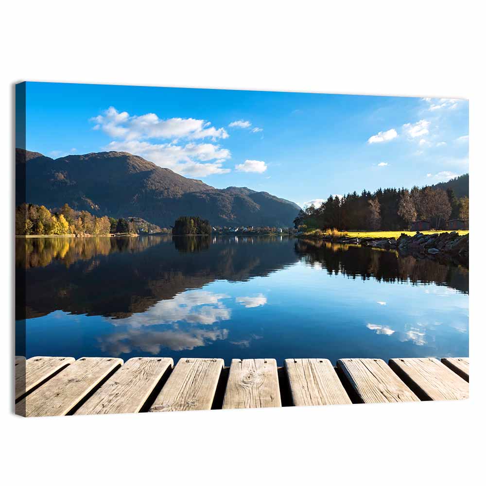 Mountain Lake Boardwalk Reflection Wall Art