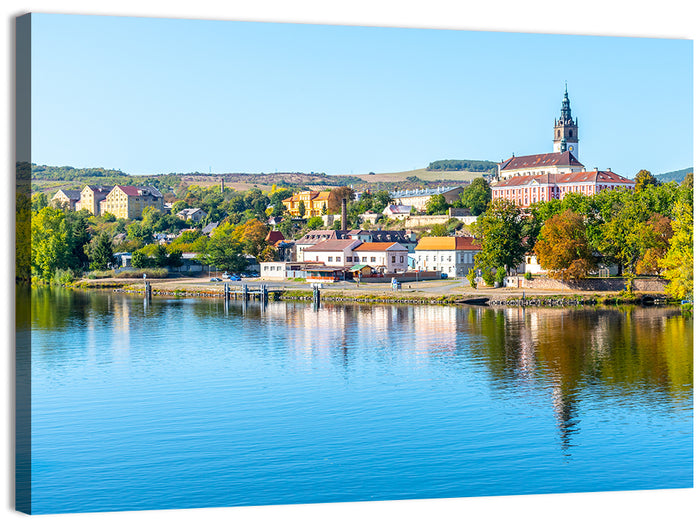 Roudnice Castle Riverbank Reflections Wall Art as a canvas print