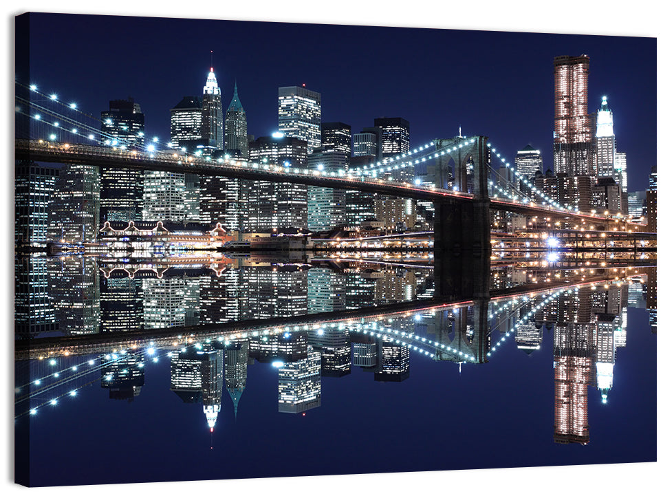 Brooklyn Bridge Symphony at Night Wall Art, canvas print, landscape