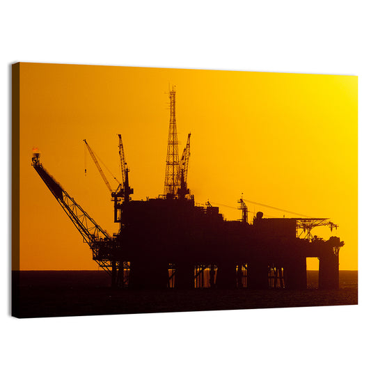 Oil Rig Silhouette at Sunset Wall Art