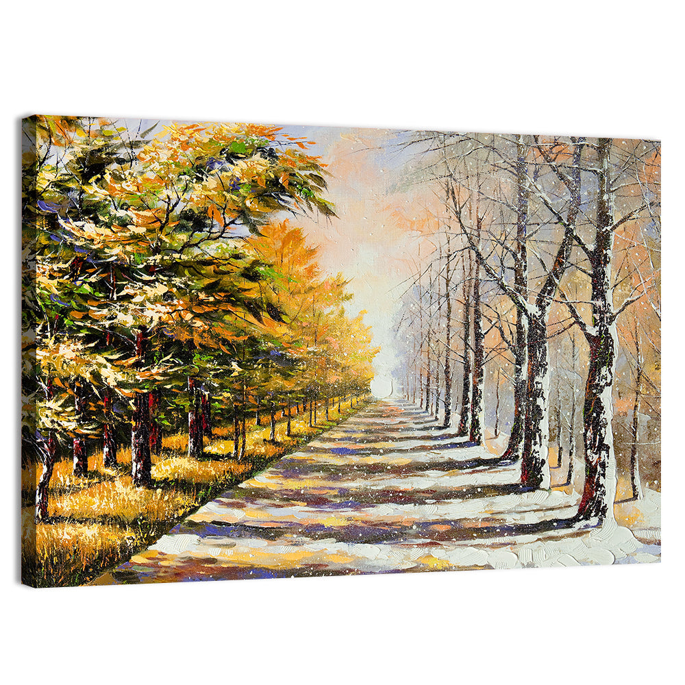 Autumn to Winter Forest Path Wall Art, canvas print, landscape