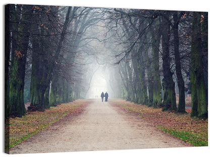 Foggy Tree Lined Walkway in Autumn Wall Art