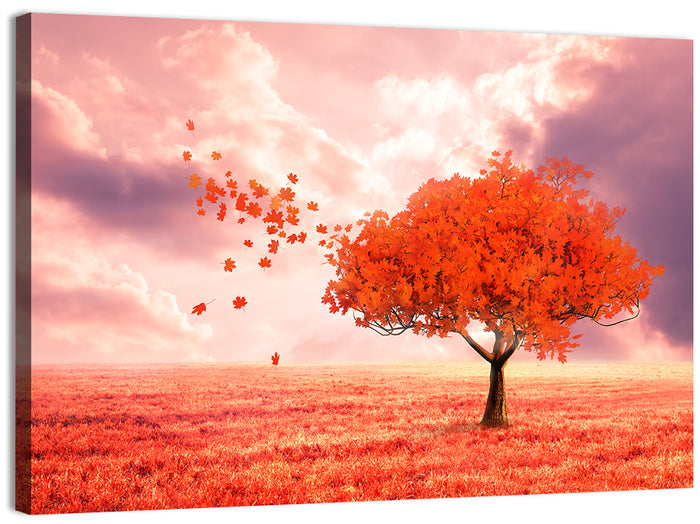 Windblown Red Autumn Tree Wall Art as a canvas print