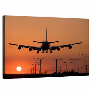 Airplane Landing at Sunset Wall Art