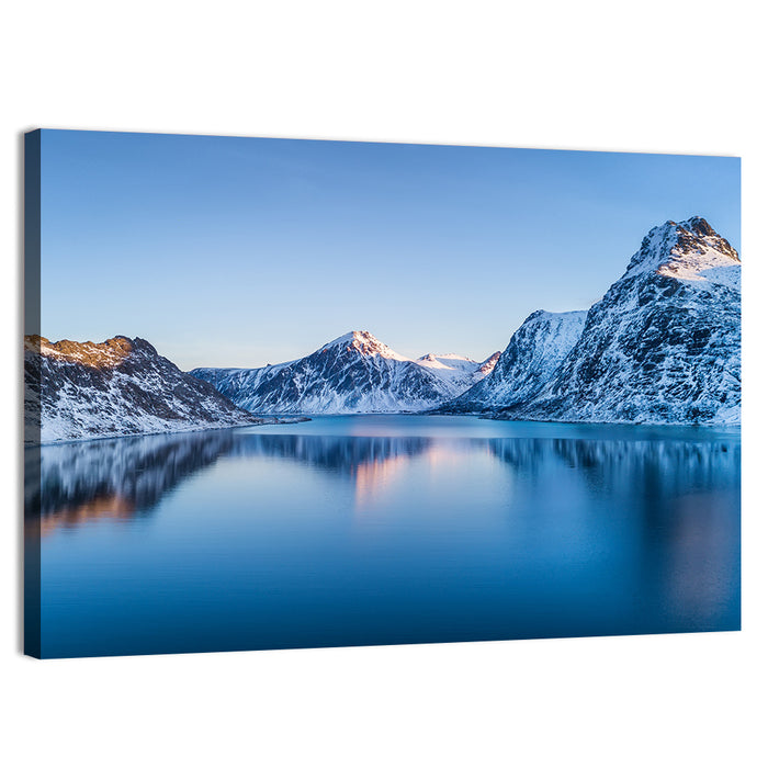 Snowy Lofoten Reflection Wall Art as a canvas print