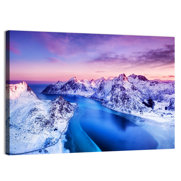 Flakstadpollen Fjord at Sunset Wall Art as a canvas print