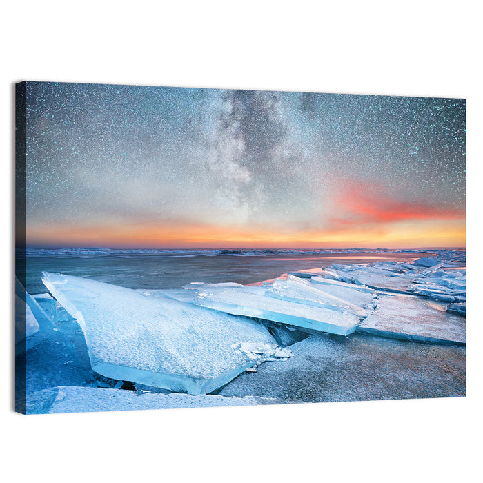 Milky Way Over Frozen Shore Wall Art as a canvas print