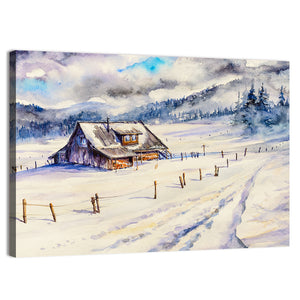 Winter Mountain House Wall Art