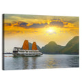 Ha Long Bay Sunset with Orange Sails Wall Art